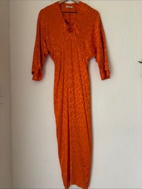 Nocturne  Orange Maxi Dress with Subtle/ tonal Animal Jacquard print size 34 / S